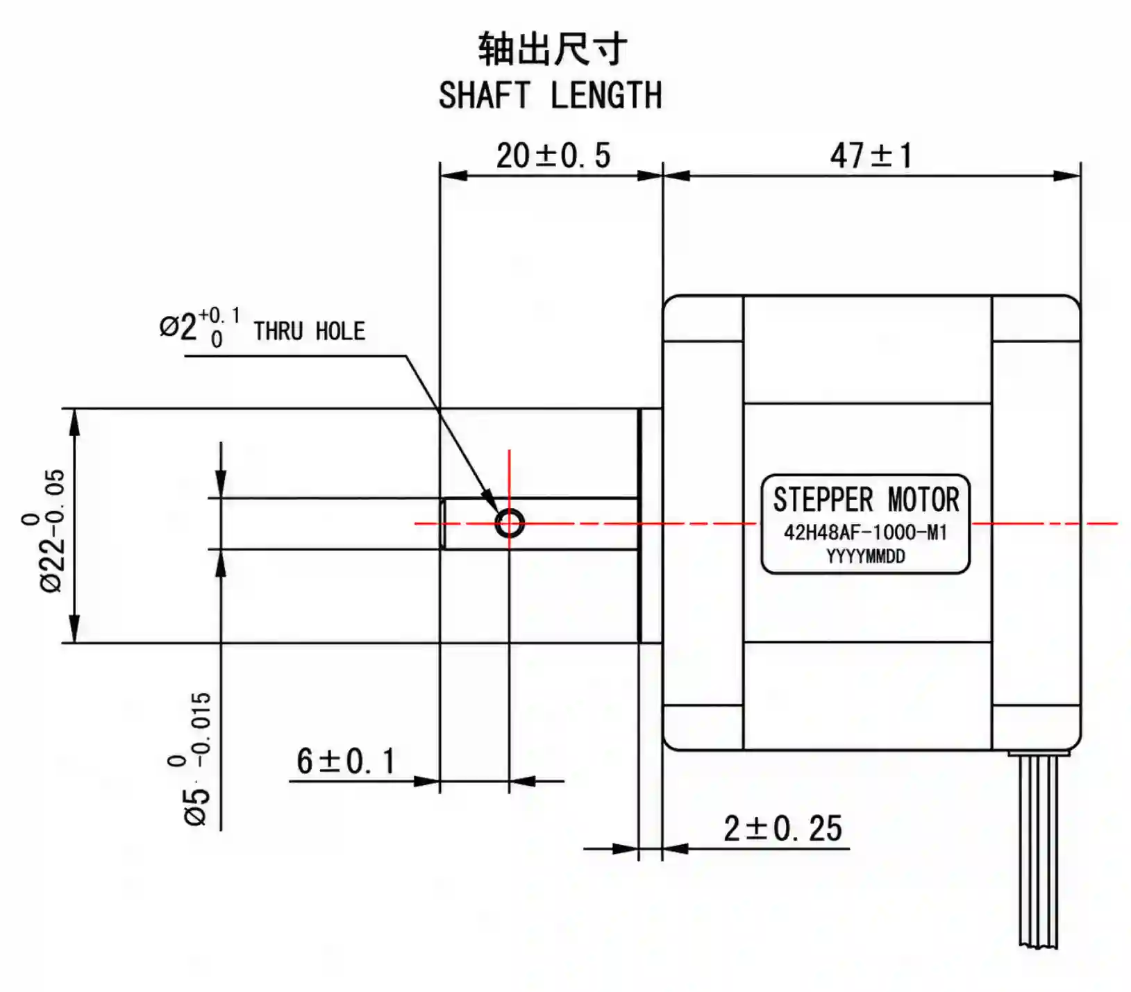 42 Series Hybrid Stepper Motor Dimensional Drawing