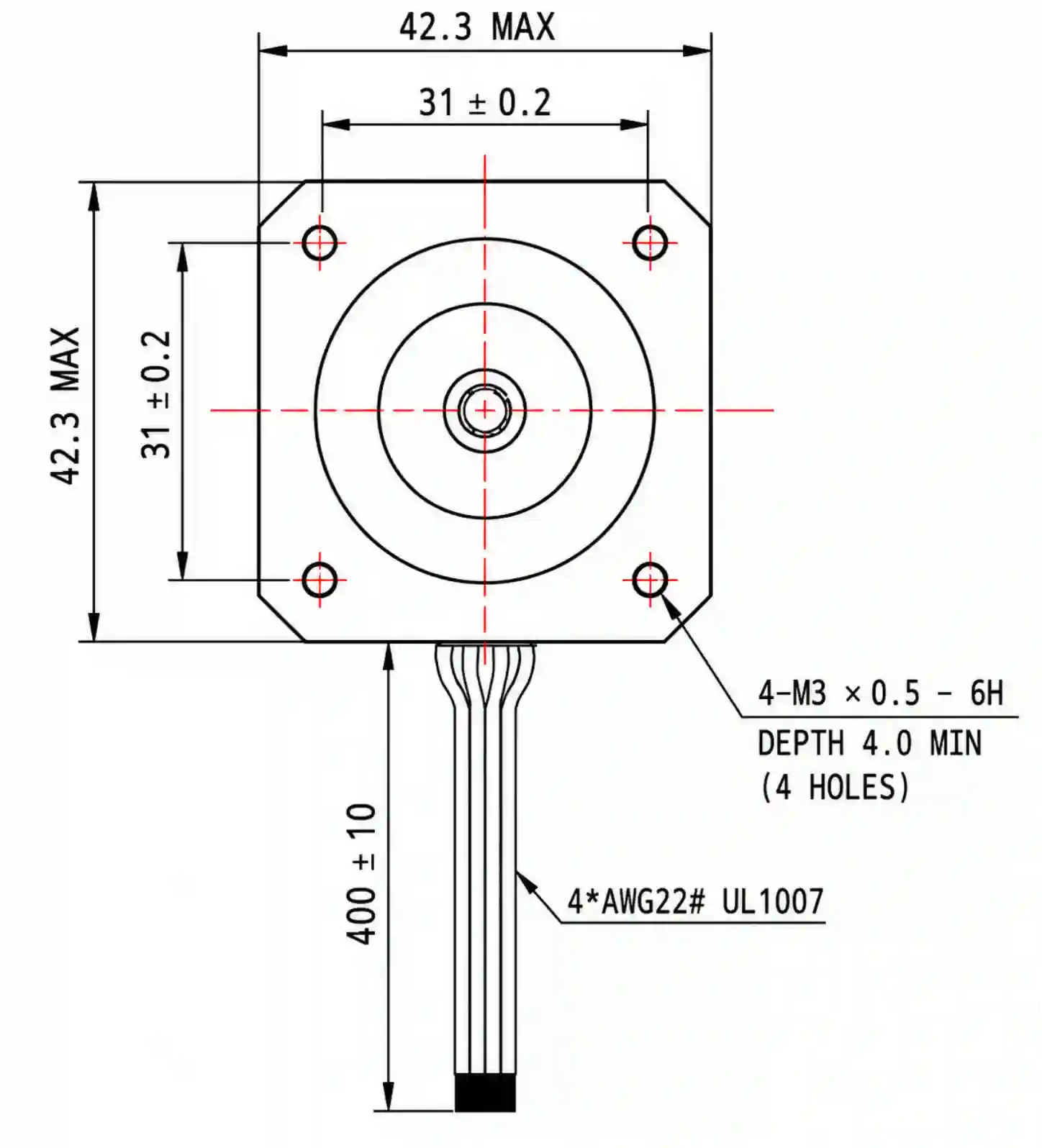 42 Series Hybrid Stepper Motor Front View