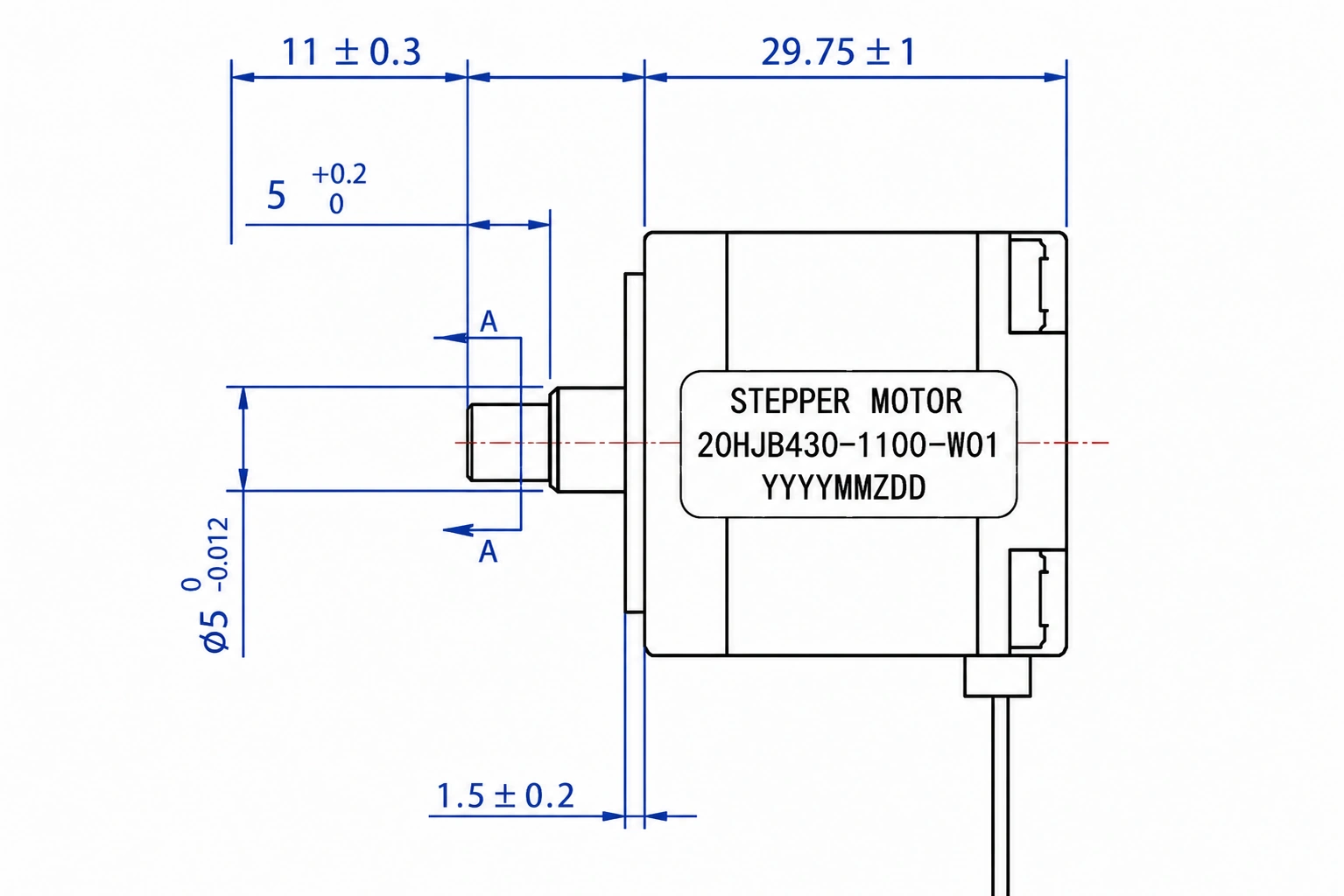 20 Series Hybrid Stepper Motor Dimensional Drawing