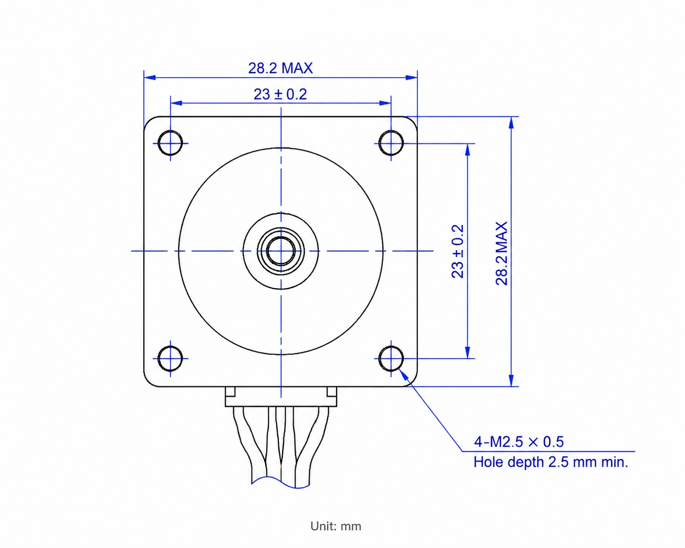 28 Series Hybrid Stepper Motor Front View Drawing