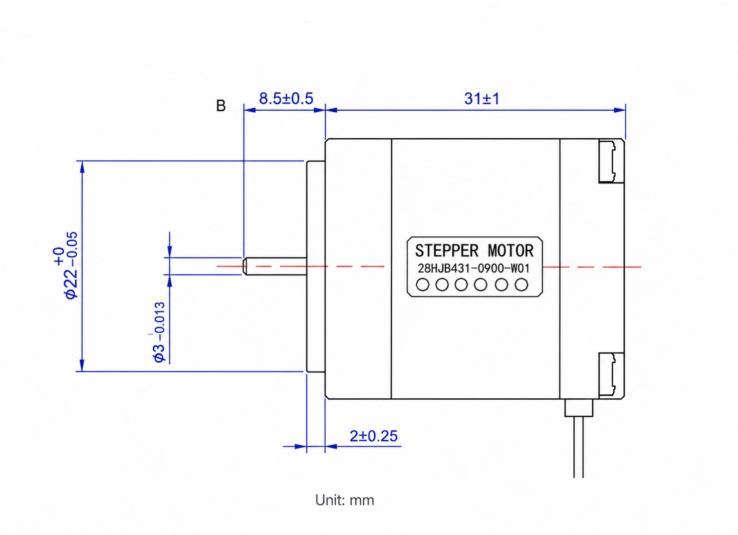 28 Series Hybrid Stepper Motor Dimensional Drawing