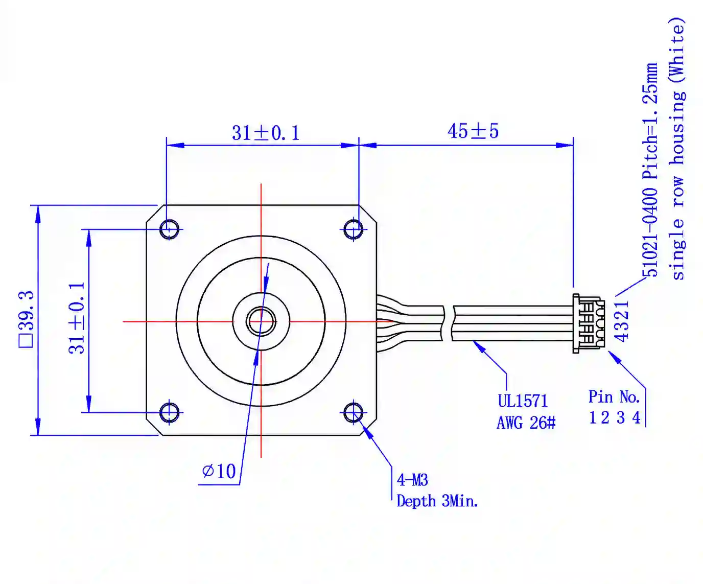 39 Series Hybrid Stepper Motor Front View