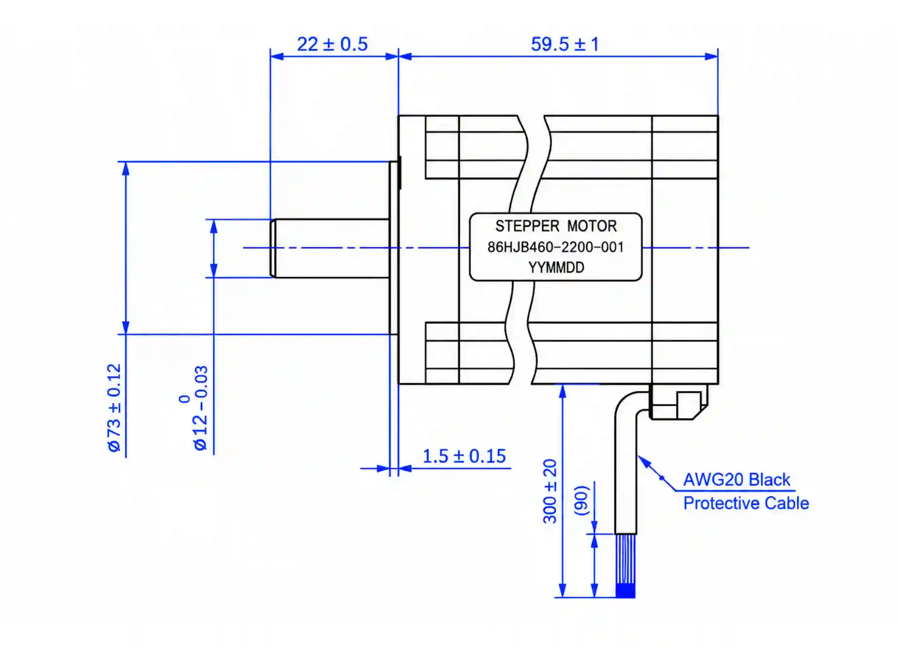 86 Series Hybrid Stepper Motor Dimensional Drawing