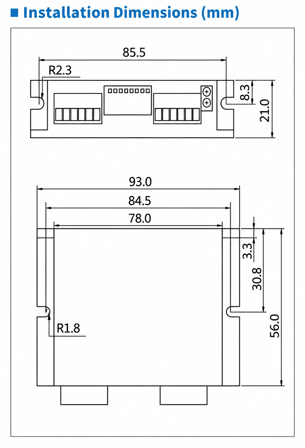 OS42 Microstep Driver installation dimensions